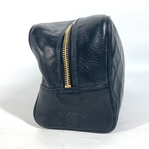 CHANEL vintage Bicolole Clutch Bag Makeup Pouch Cosmetics Pouch Leather Black - Picture 3 of 13